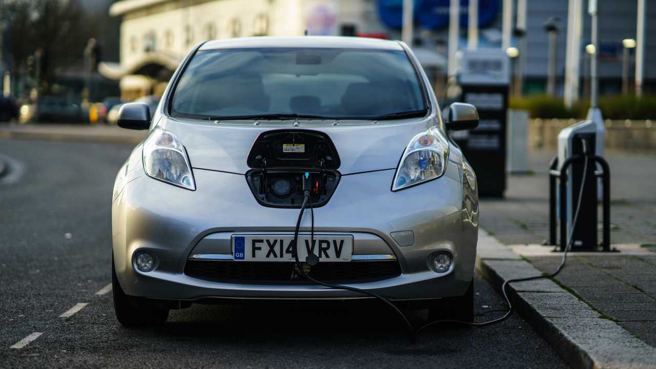 Nissan Leaf electric car is charging in Coventry UK