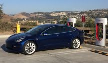 2. Tesla Model 3
Range: 310 miles; 136/123 mpg-e. Still maintaining a long waiting list as production ramps up slowly, the new compact Tesla Model 3 sedan is a smaller and cheaper, but no less stylish, alternative, to the fledgling automaker’s popular Model S. This estimate is for a Model 3 with the “optional” (at $9,000) long-range battery, which is as of this writing still the only configuration available. The standard battery, which is expected to become available later in 2018, is estimated to run for 220 miles on a charge.