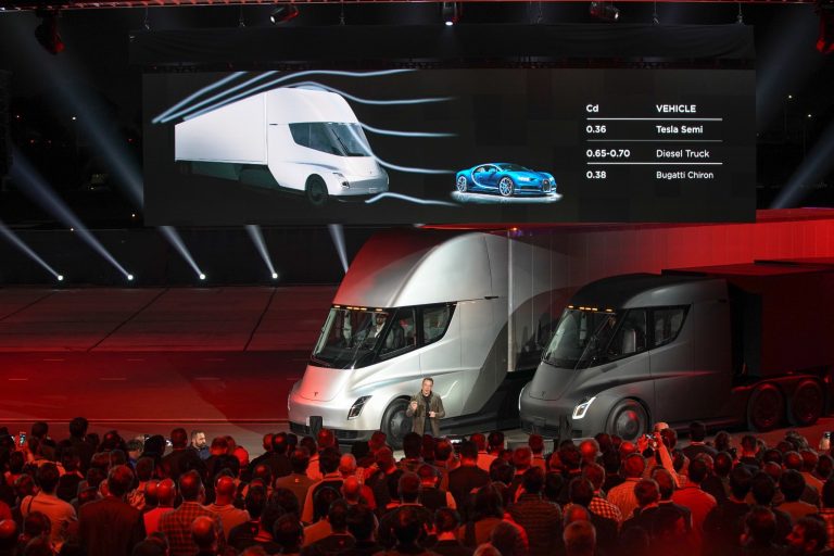 Both Tesla Semi trucks from the reveal event