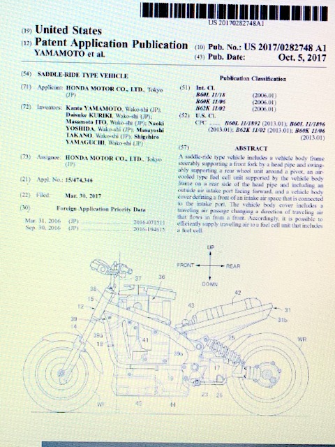 Honda fuel cell motorcycle patent